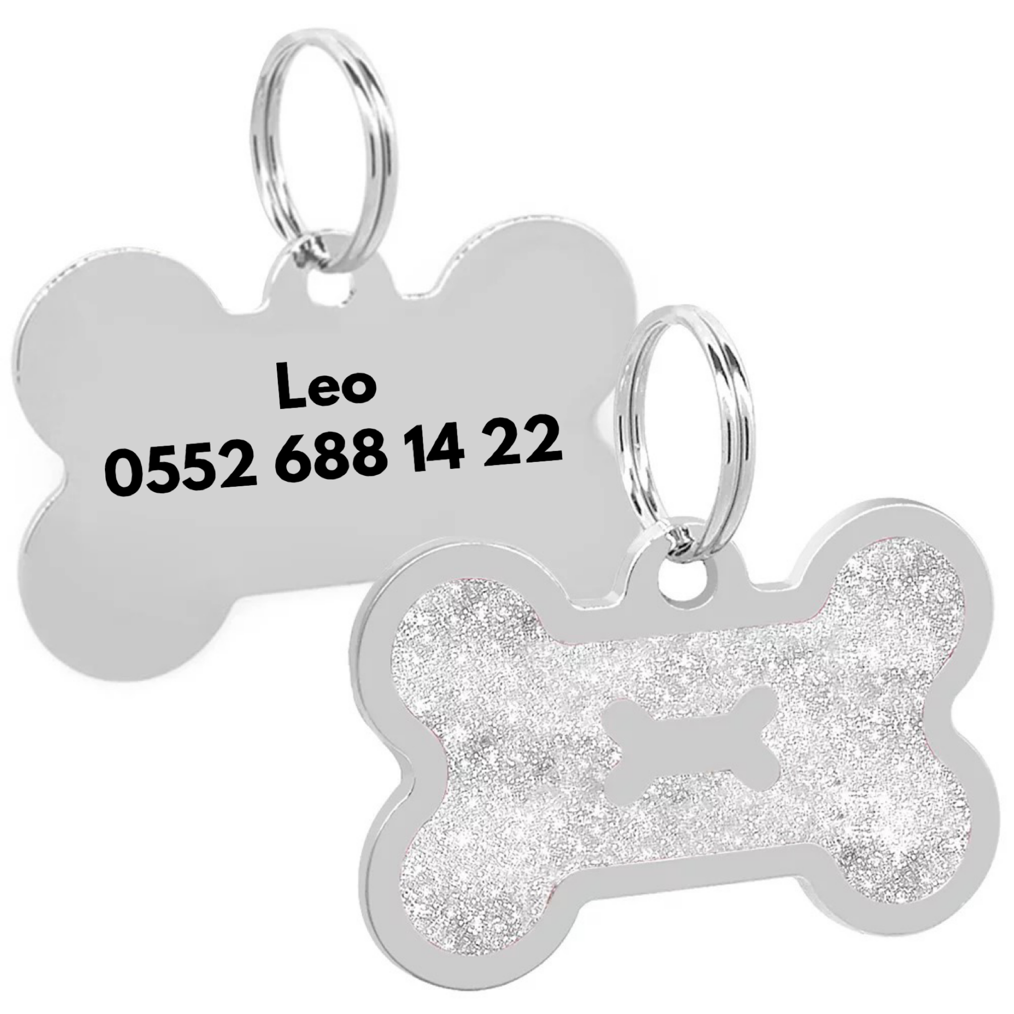 İsme Özel Çelik Kedi Köpek İsimlik Künyesi Gri Glitter