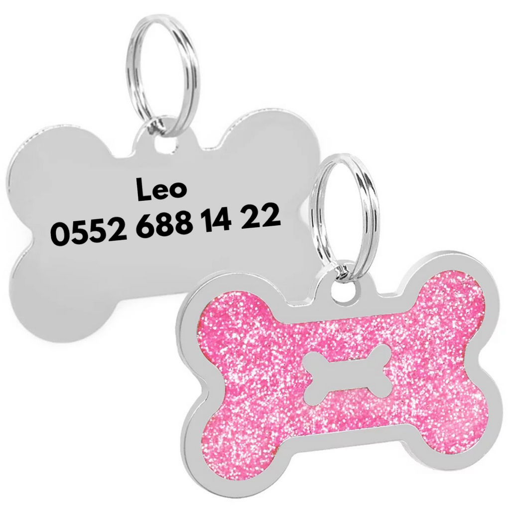 İsme Özel Çelik Kedi Köpek İsimlik Künyesi Pembe Glitter