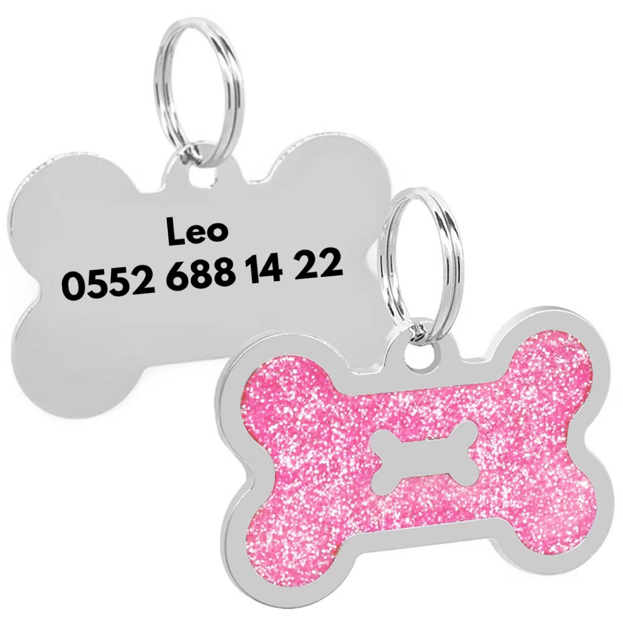 İsme Özel Çelik Kedi Köpek İsimlik Künyesi Pembe Glitter