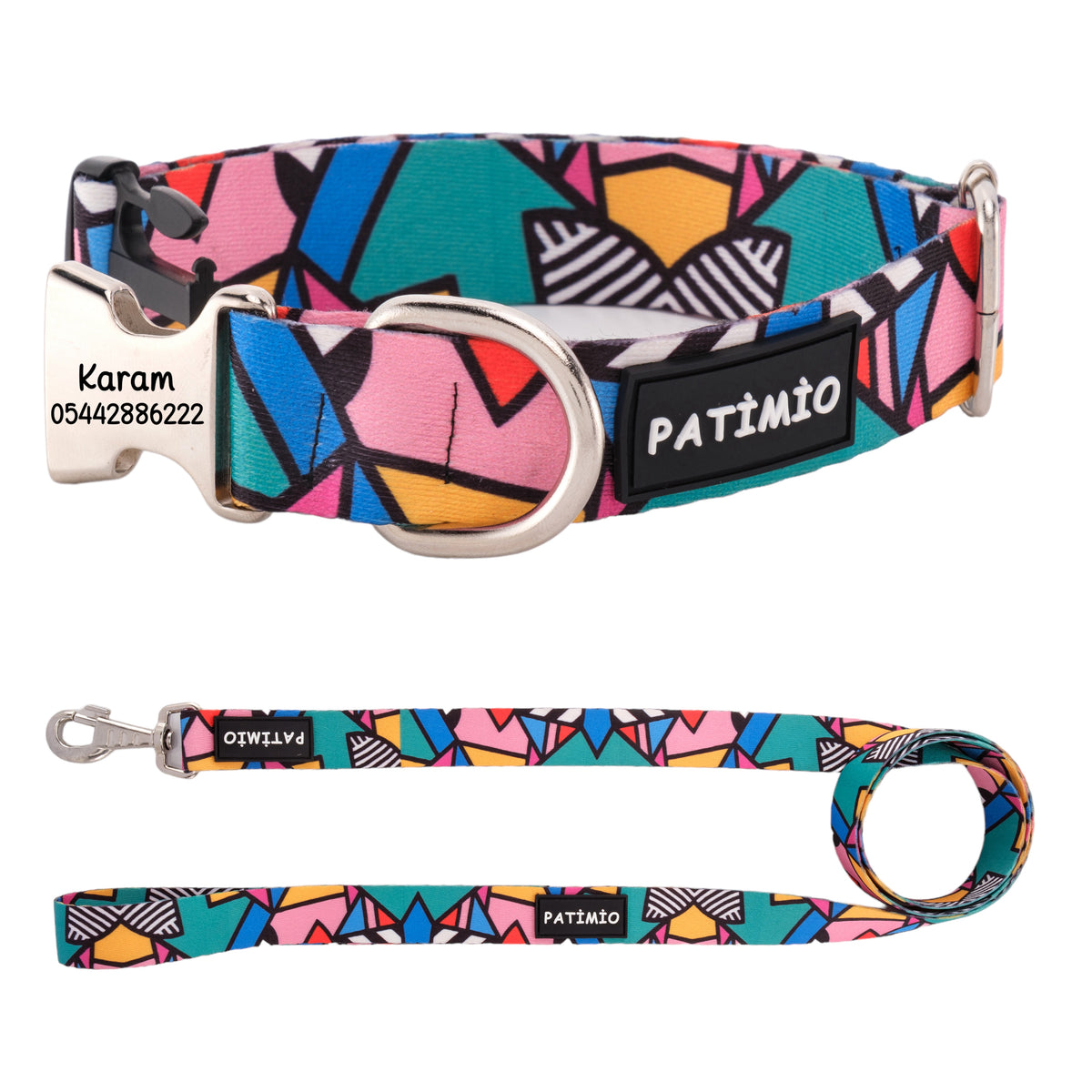 Colorful İsimli Köpek Tasması ve Gezdirme Kayışı