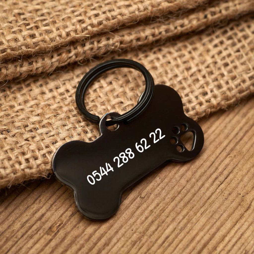 İsme Özel Çelik Kedi Köpek İsimlik Künyesi Siyah