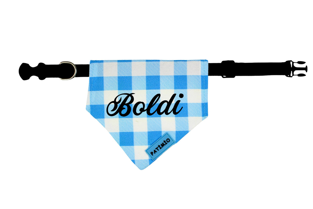 İsme Özel Mavi Kare Kedi Ve Köpek Tasma Fular Bandana