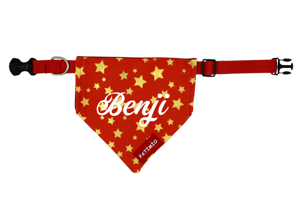 İsme Özel Red Gold Stars Dogs Kedi Ve Köpek Tasma Fular Bandana