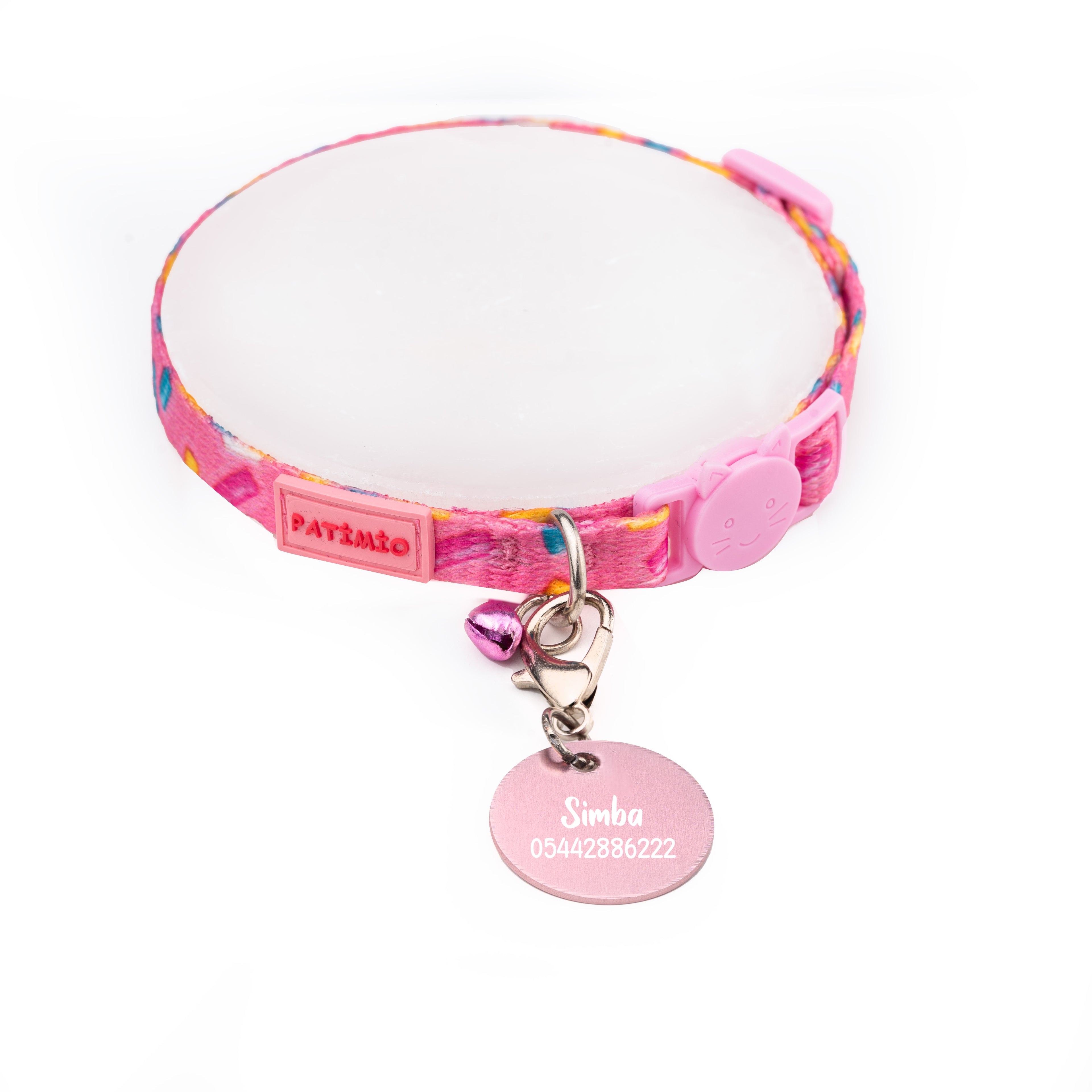Pink Bones Ayarlanabilir, Güvenlik Kilitli Safety Click Çıngıraklı Künye Hediyeli Kedi Boyun Tasması
