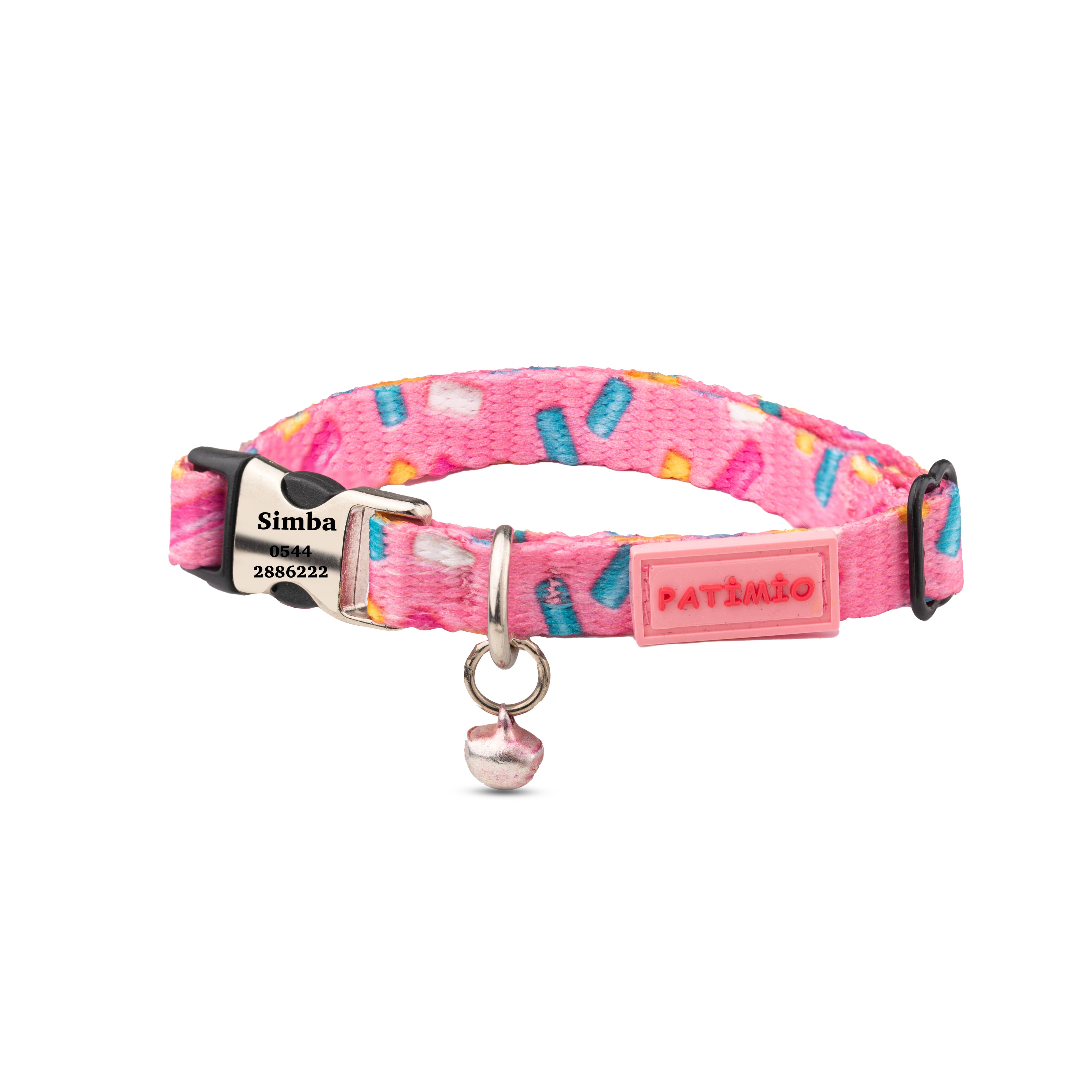 Pink Bones Ayarlanabilir, Metal Kilitli Çıngıraklı Kedi Boyun Tasması,İsimlik, Kedi Künyesi