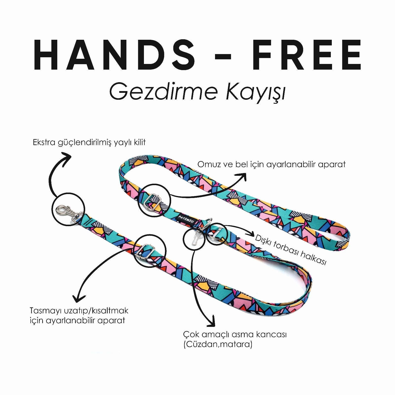 Colorful Hands-Free Eller Serbest Gezdirme Kayışı Tasması