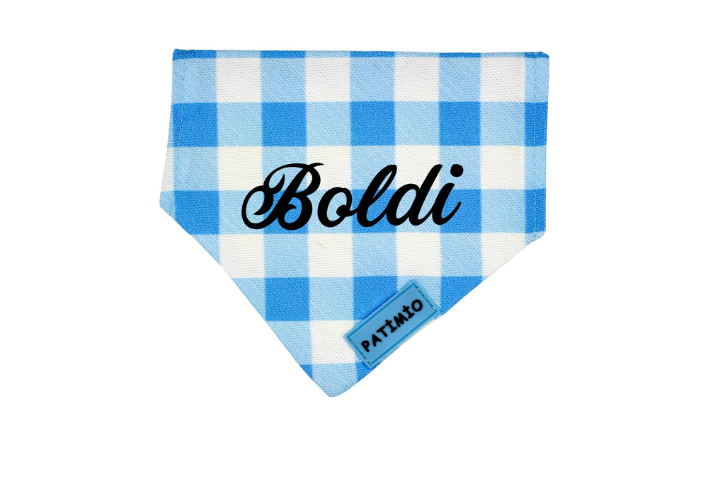 İsme Özel Mavi Kare Kedi Ve Köpek Tasma Fular Bandana