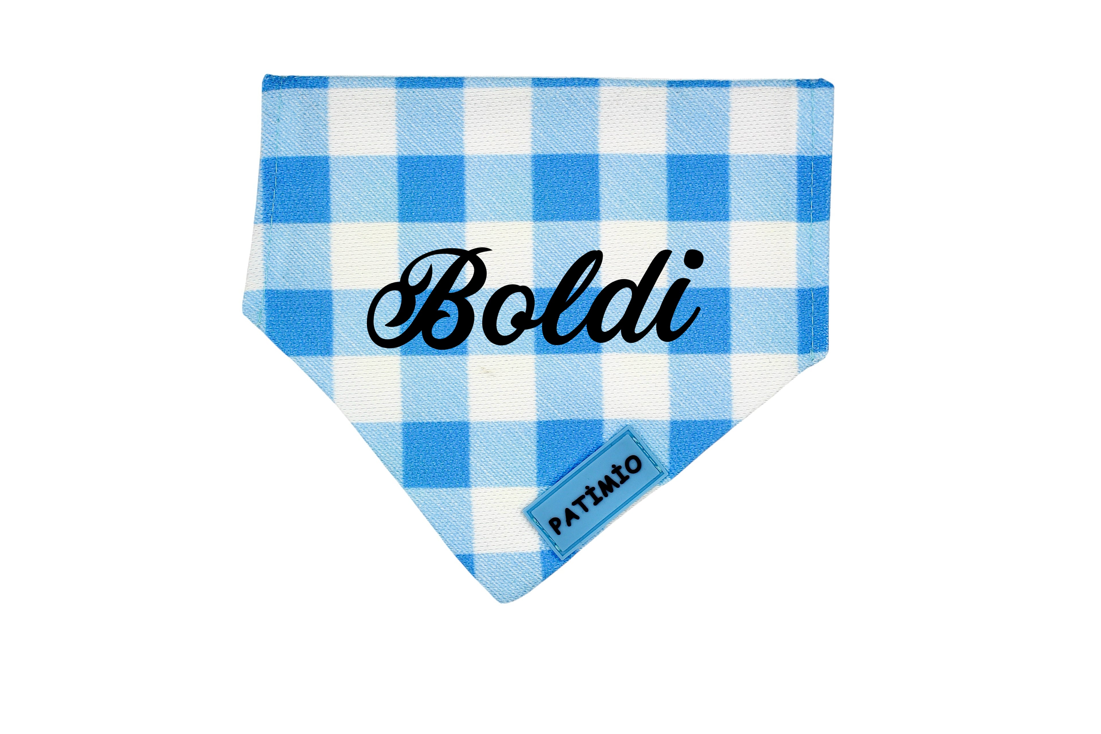 İsme Özel Mavi Kare Kedi Ve Köpek Tasma Fular Bandana