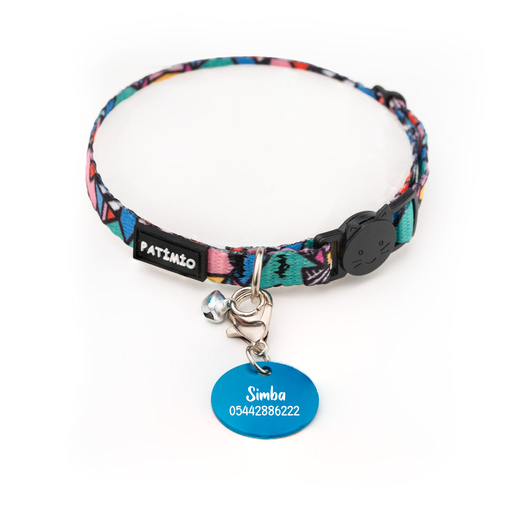 Colorful Ayarlanabilir, Güvenlik Kilitli Safety Click Çıngıraklı Künye Hediyeli Kedi Boyun Tasması