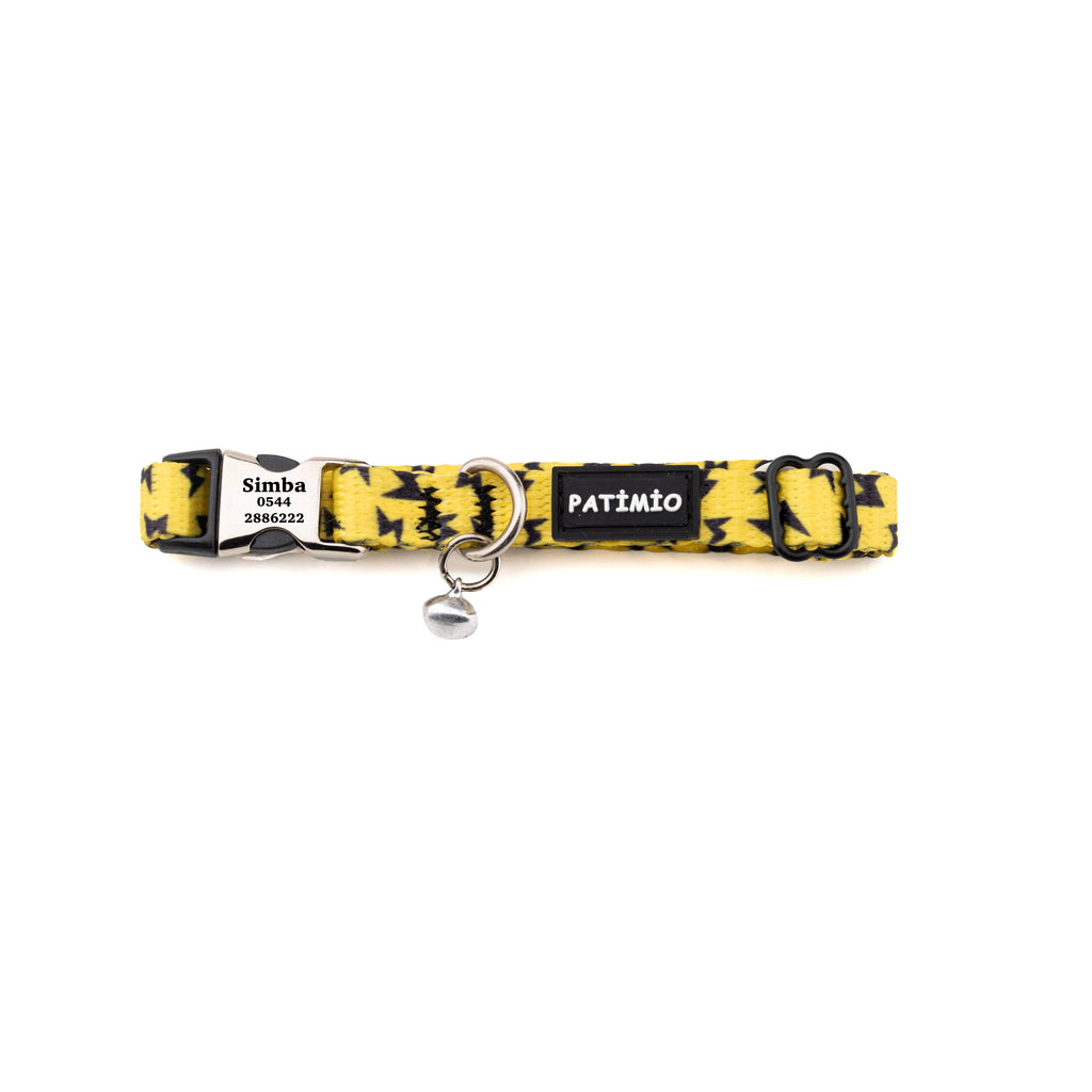 Yellow Boom Ayarlanabilir, Metal Kilitli Çıngıraklı Kedi Boyun Tasması,İsimlik, Kedi Künyesi