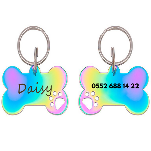 İsme Özel Çelik Kedi Köpek İsimlik Künyesi Rainbow